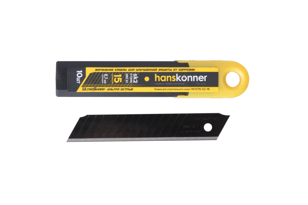 Лезвия Hanskonner hk1076-s1-18. Лезвия 18 мм,10 шт (0.5 мм,15 сегм) Ultra Hanskonner hk1076-s1-18. Нож Hanskonner hk1076-10-1. Нож Hanskonner hk1076-s2-18. Лезвие 18 мм 10 шт
